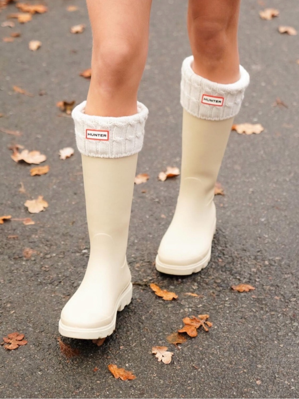 Hunter Original Tall Boot Socks Cream Ivory Cable Knit Fleece Wellie Liners